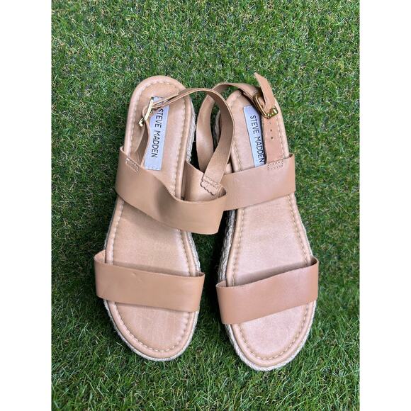 Steve‎ Madden Catia Natural Ankle Strap Open Toe Wedge Espadrille Sandals 11 - Picture 8 of 11